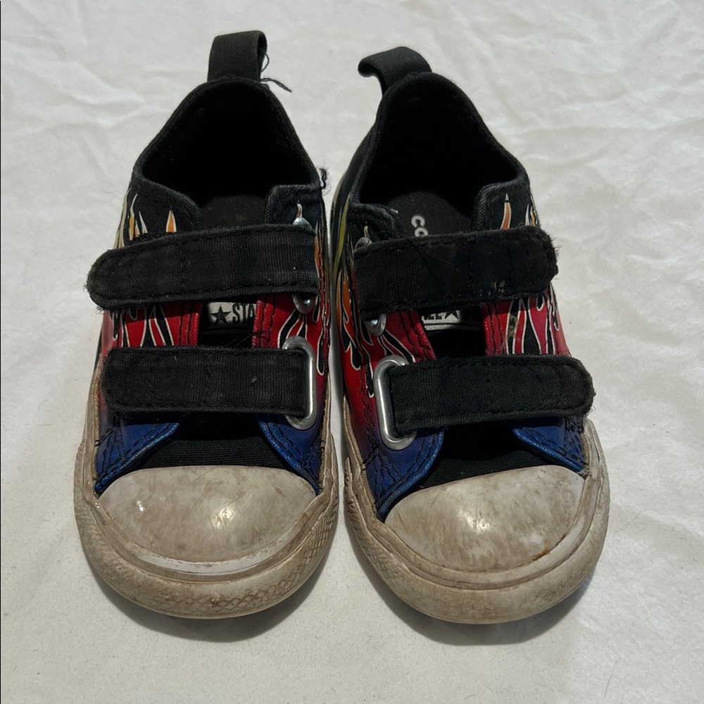 Kids Flame Design Converse All Star Sneakers with Velcro Straps